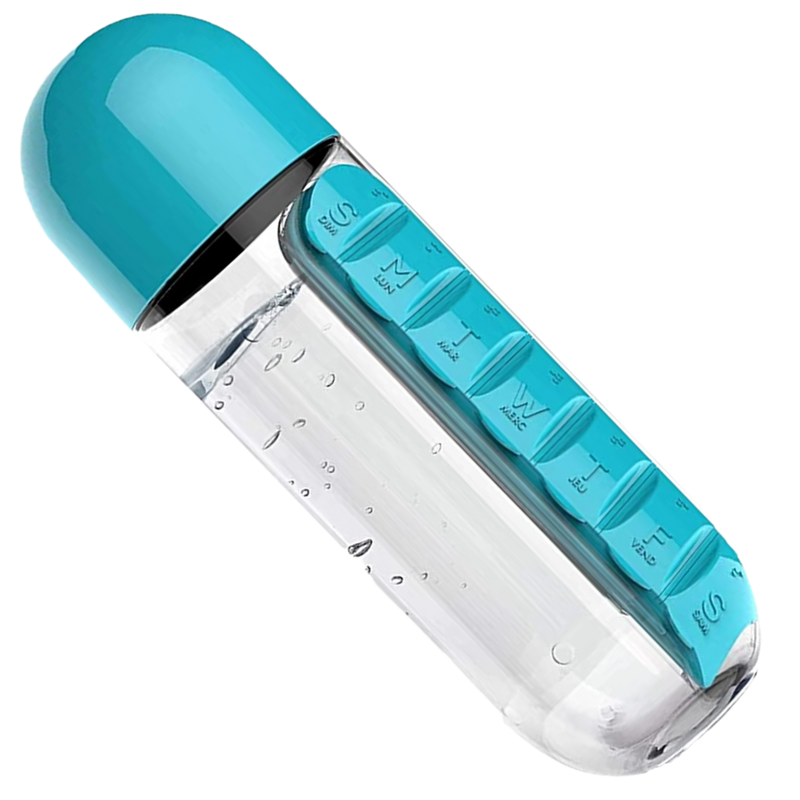 Plastikwasserflasche mit Pillendose