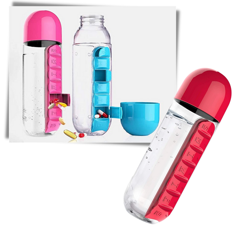 Plastikwasserflasche mit Pillendose