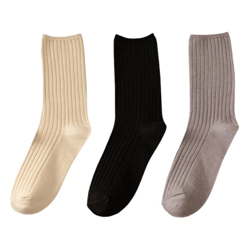 3 Paar gerippte Baumwollsocken für Frauen