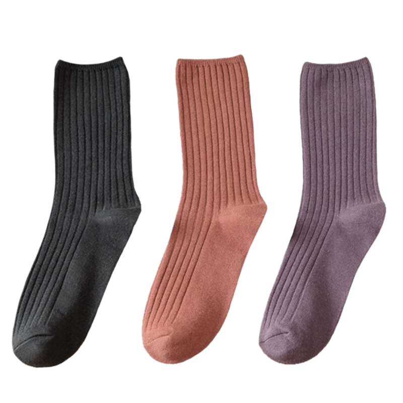 3 Paar gerippte Baumwollsocken für Frauen