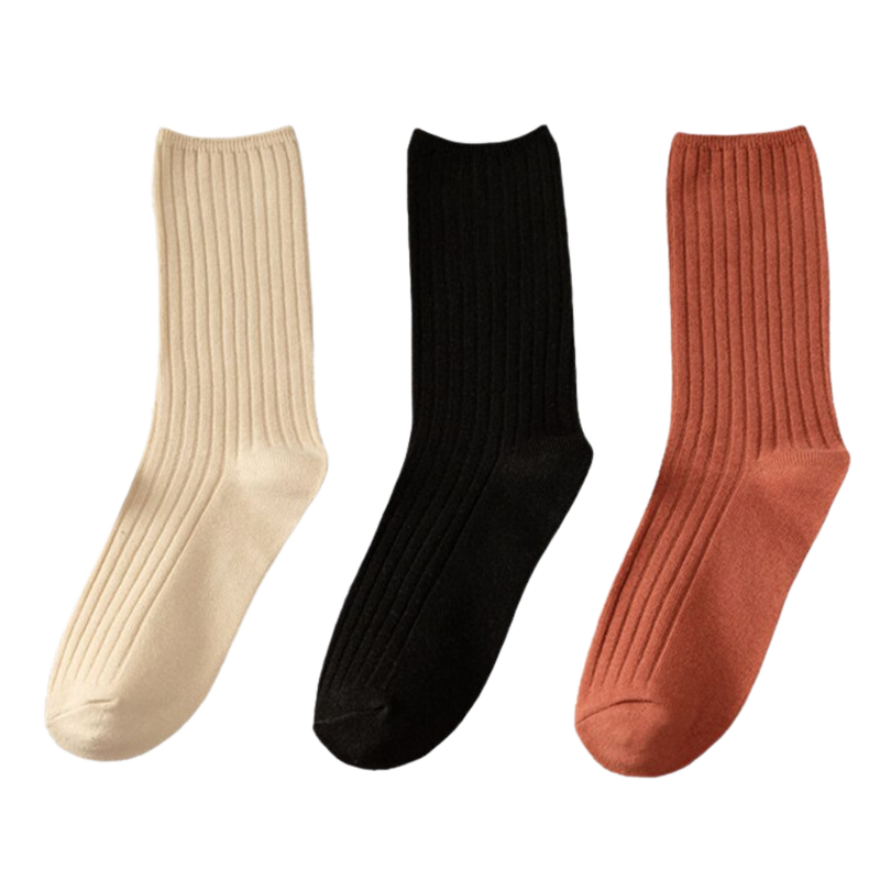 3 Paar gerippte Baumwollsocken für Frauen