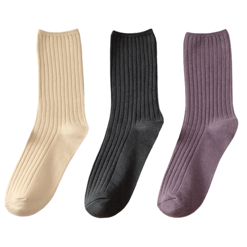 3 Paar gerippte Baumwollsocken für Frauen