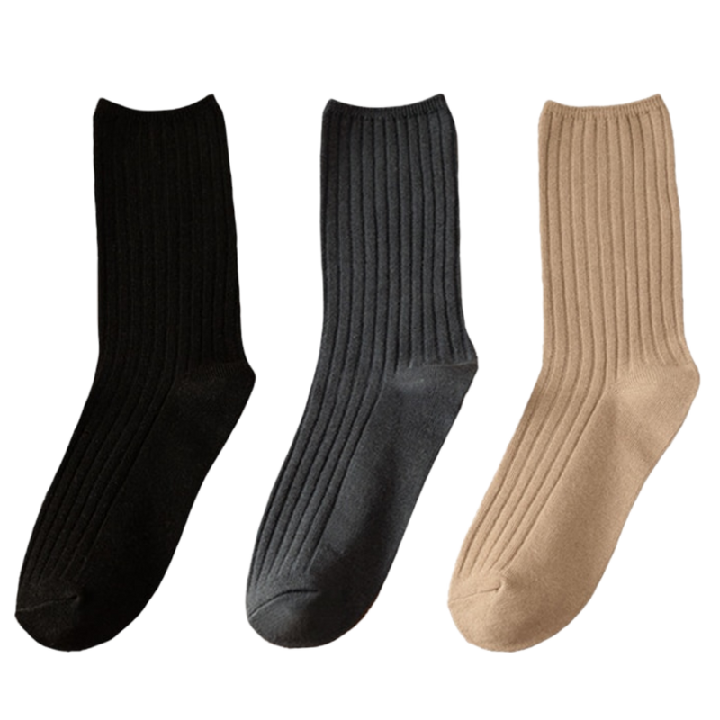 3 Paar gerippte Baumwollsocken für Frauen