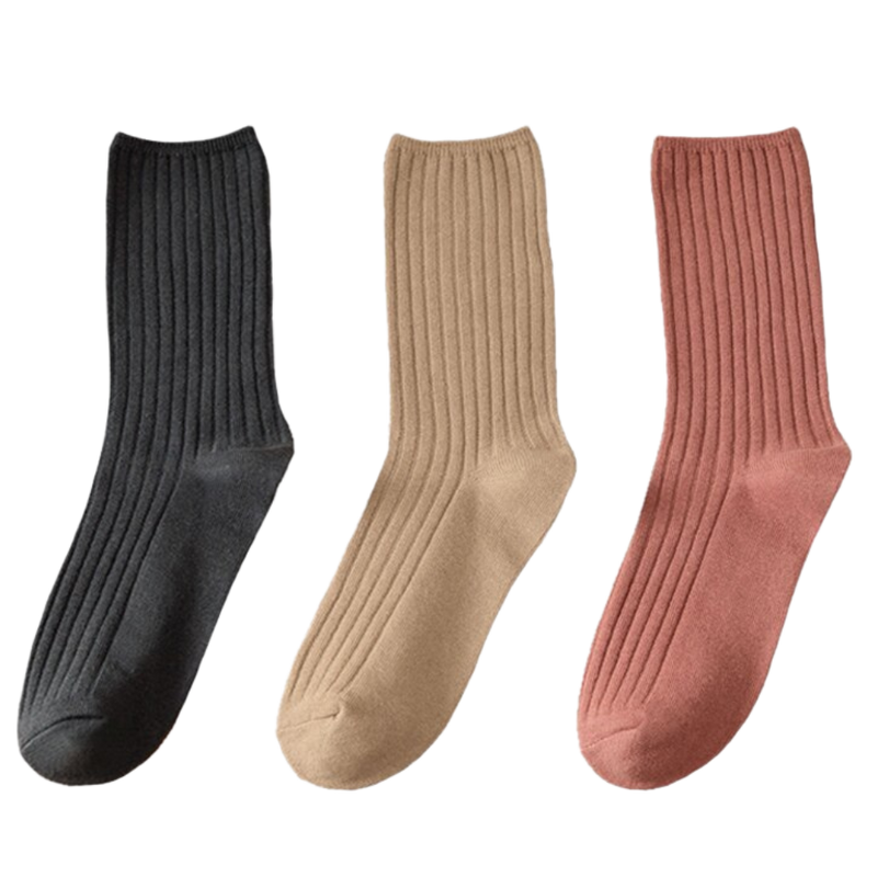 3 Paar gerippte Baumwollsocken für Frauen