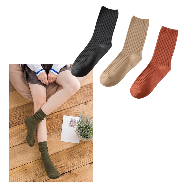3 Paar gerippte Baumwollsocken für Frauen