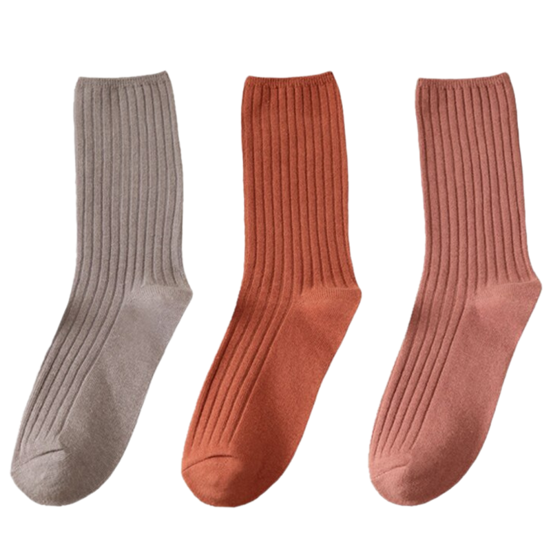 3 Paar gerippte Baumwollsocken für Frauen