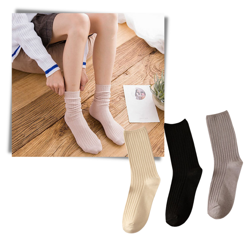 3 Paar gerippte Baumwollsocken für Frauen