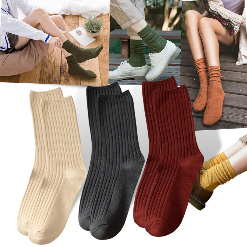 3 Paar gerippte Baumwollsocken für Frauen