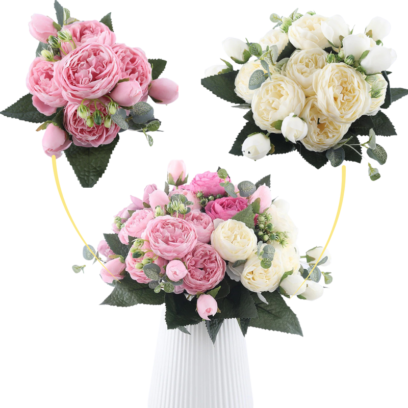 Künstliche Seidenpfingstrose und Rosen Blumenstrauß