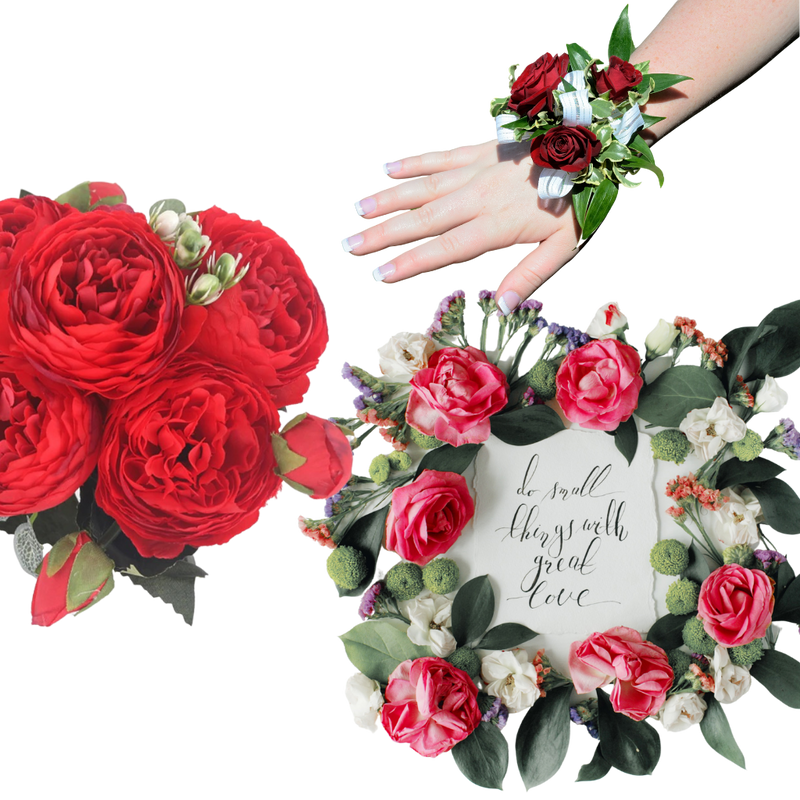 Künstliche Seidenpfingstrose und Rosen Blumenstrauß