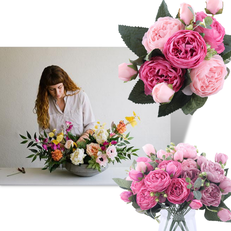 Künstliche Seidenpfingstrose und Rosen Blumenstrauß