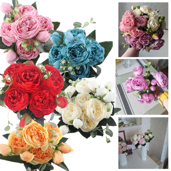 Künstliche Seidenpfingstrose und Rosen Blumenstrauß