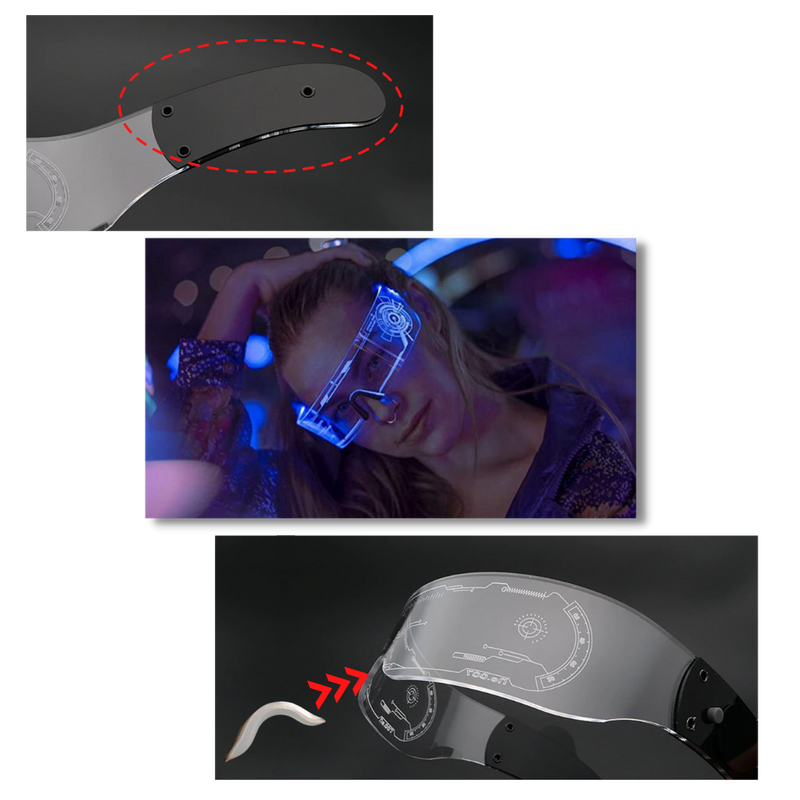 Leuchtende Brille mit bunten LED-Lichtern