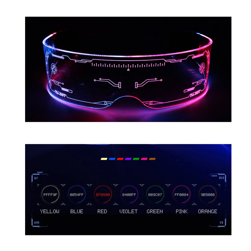 Leuchtende Brille mit bunten LED-Lichtern