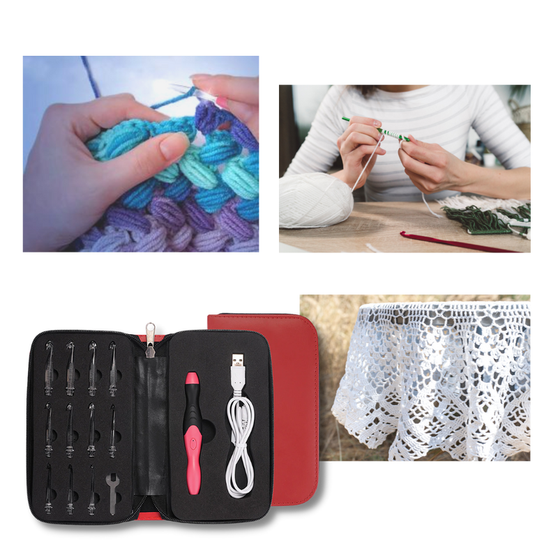 Set mit ergonomischen LED-Häkelnadeln