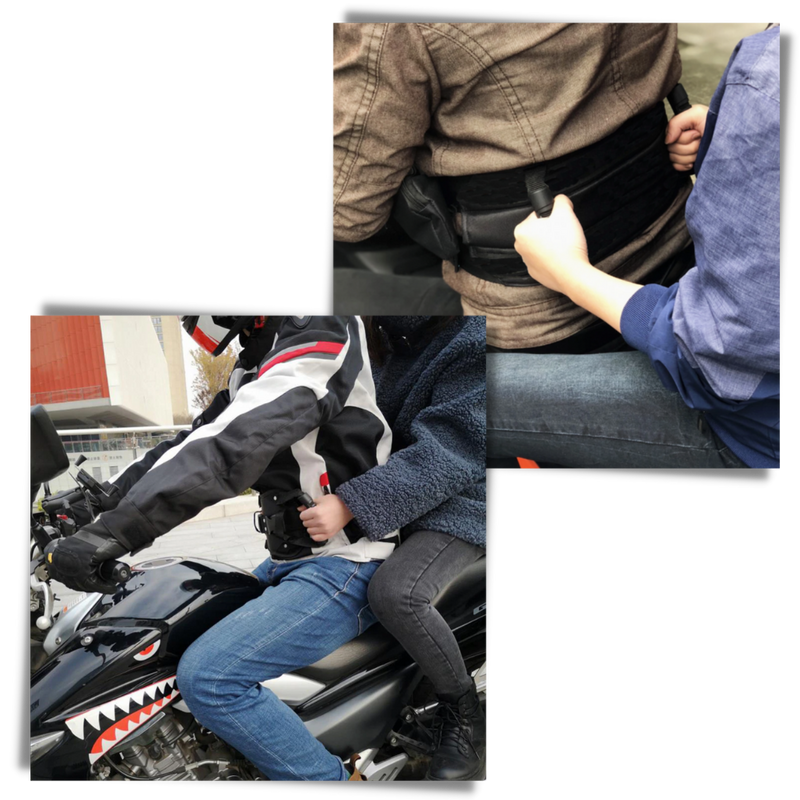 Moto-Fahrergurt für einen Beifahrer mit Halterung