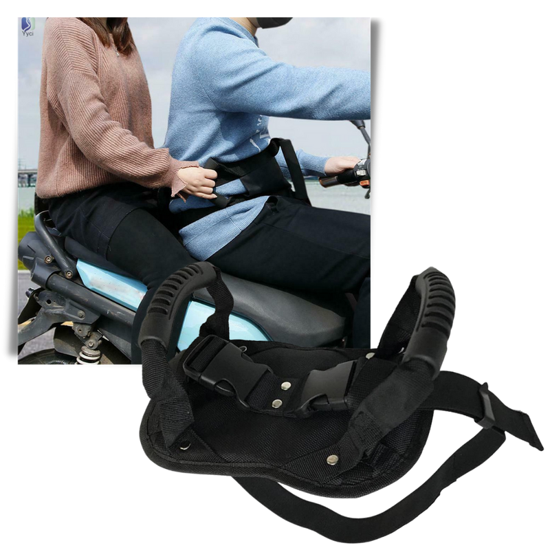 Moto-Fahrergurt für einen Beifahrer mit Halterung