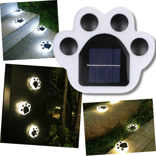 Solarbetriebene Wegleuchte mit Pfotenabdruck