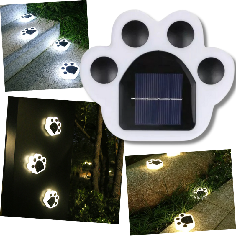 Solarbetriebene Wegleuchte mit Pfotenabdruck
