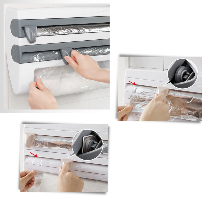 4-in-1-Wandhalter für Kunststofffolien und Papierhandtücher