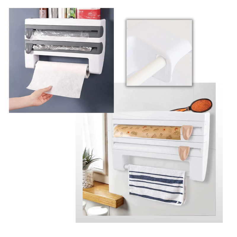 4-in-1-Wandhalter für Kunststofffolien und Papierhandtücher